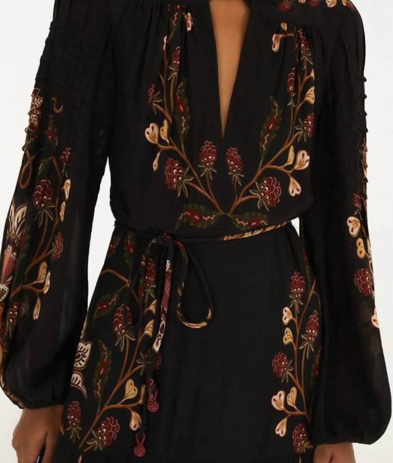Farm Rio - Berry Garden Long Sleeve Pleated Maxi Dress