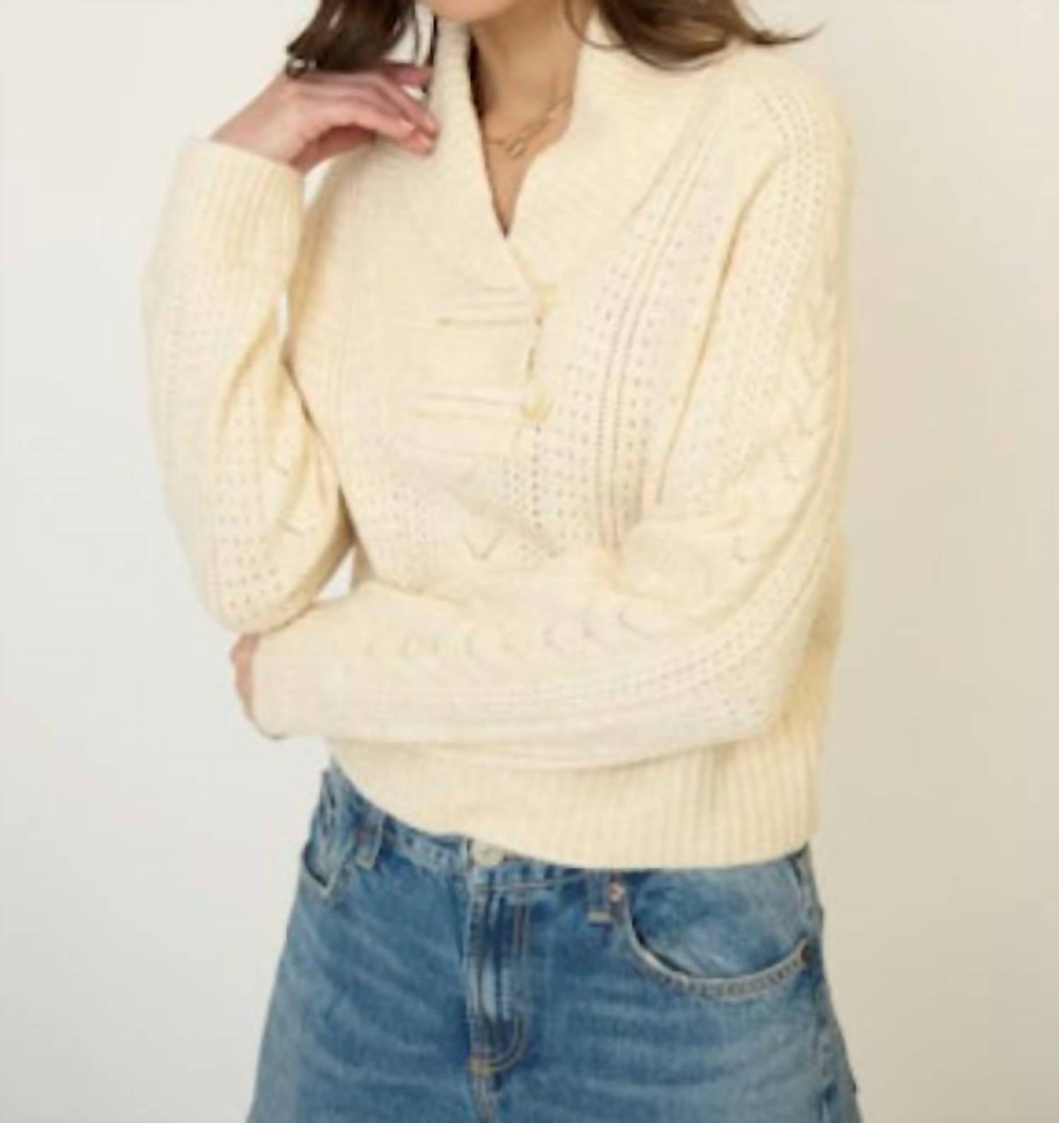 Central Park West - Rayna Shawl Collar Pointelle Cable Pullover