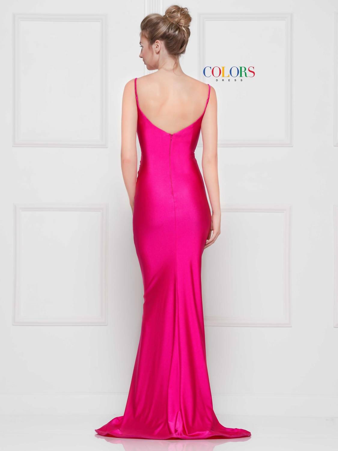 COLORS DRESS Chic Satin Lycra Evening Gown in lipstick - women's dress - detail view