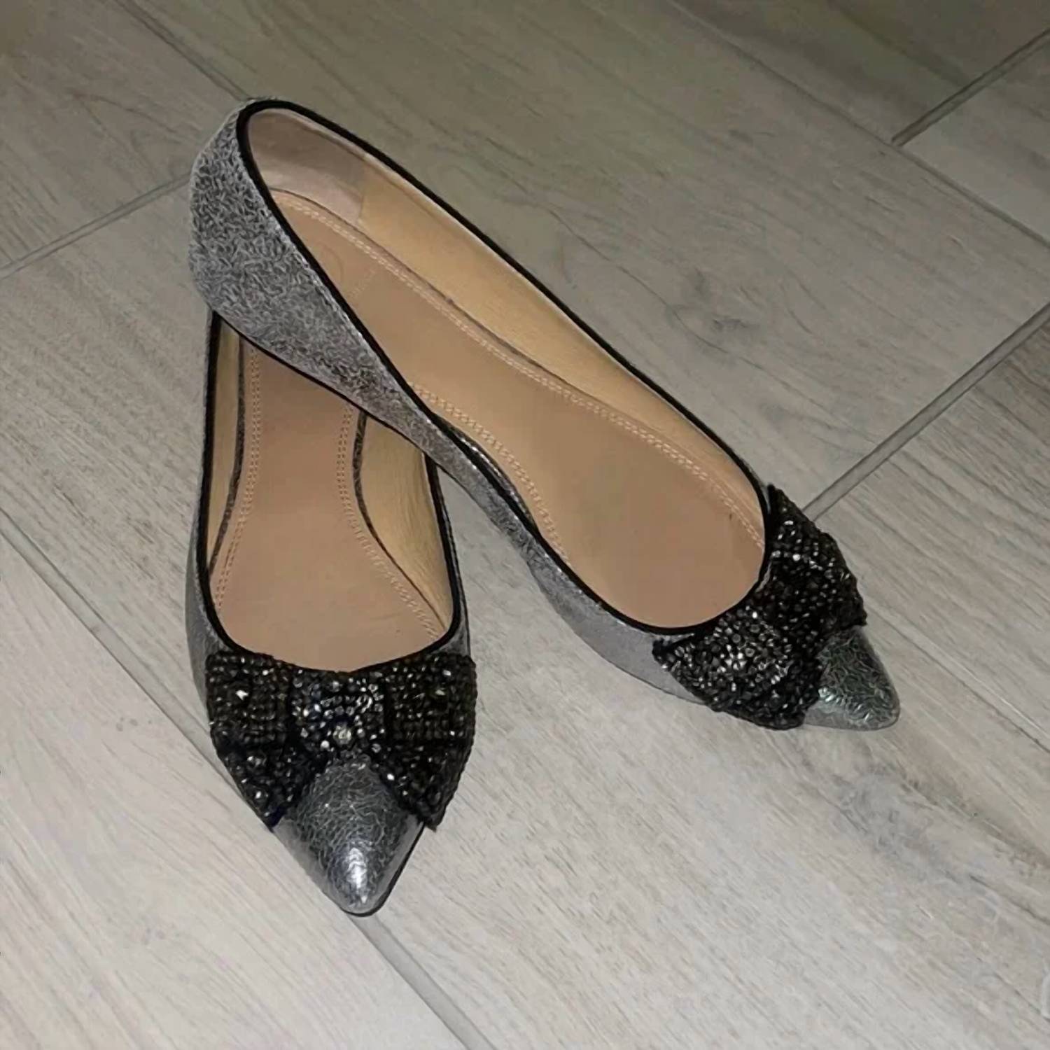 TORY BURCH Women's Vanessa Ballerina Slip On Metallic Ballet Flat Shoes in metallic silver - women's flats - detail view