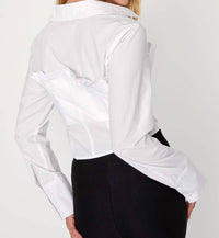 Lulus - Sophisticated Twist Cropped Bustier Button-up Top