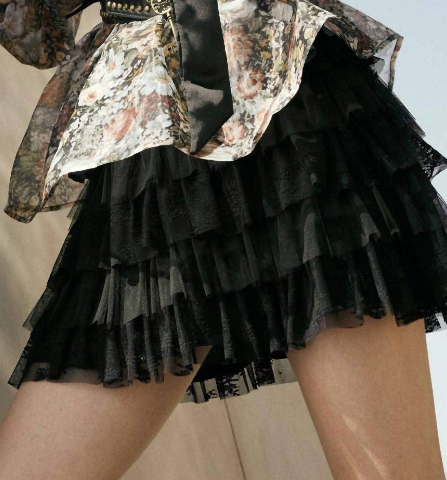 Promesa - Lace and Tulle Tiered Ruffle Mini Skirt