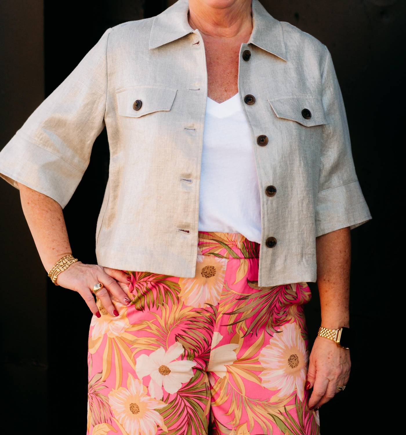 Joseph Ribkoff - Foiled Linen Blend Short Sleeve Boxy Jacket