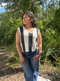 Mello - Stripe Sleeveless V Neck Crochet Top