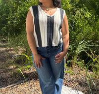 Mello - Stripe Sleeveless V Neck Crochet Top