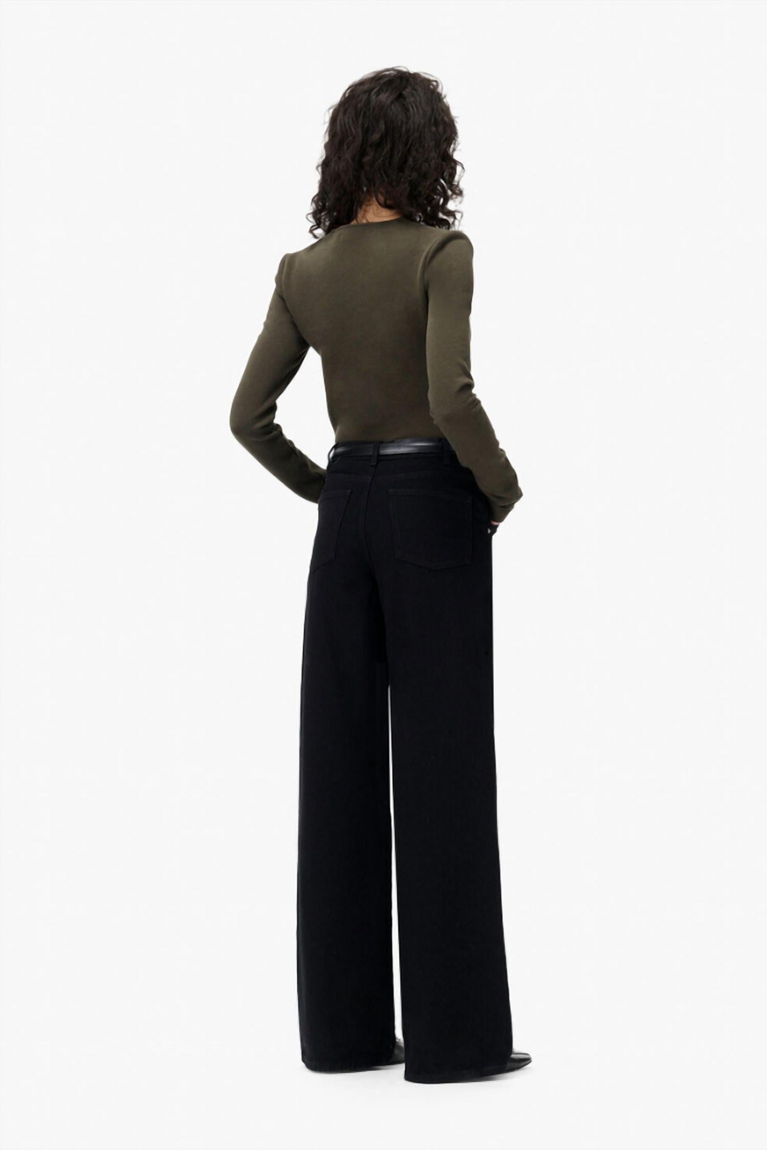 IRO Mala Asymmetrical Top in military khaki - women's long sleeve top - alternate view