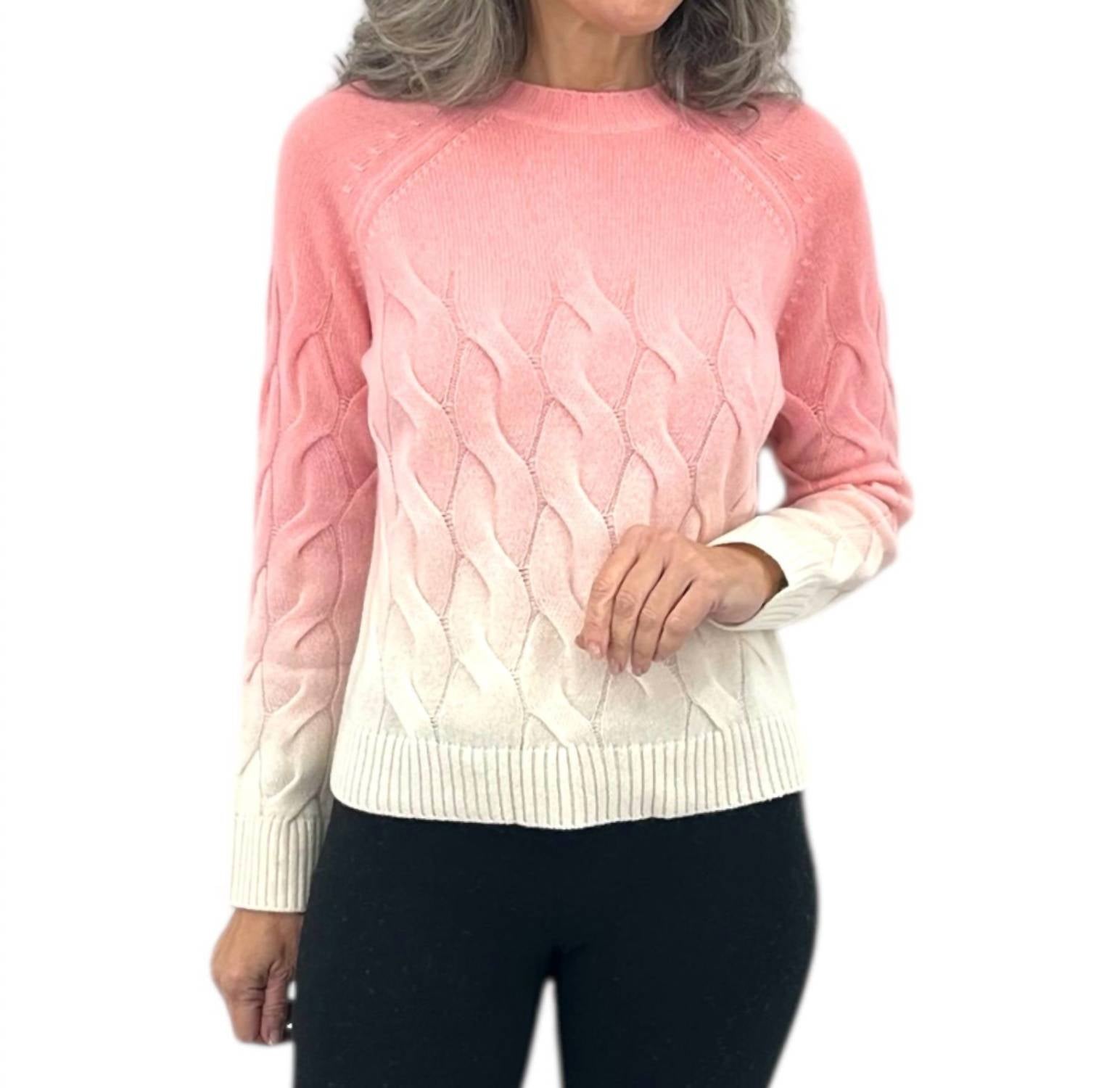 Kinross Wandering Cable Ombre Crew Sweater in coral - women's sweater - alternate view