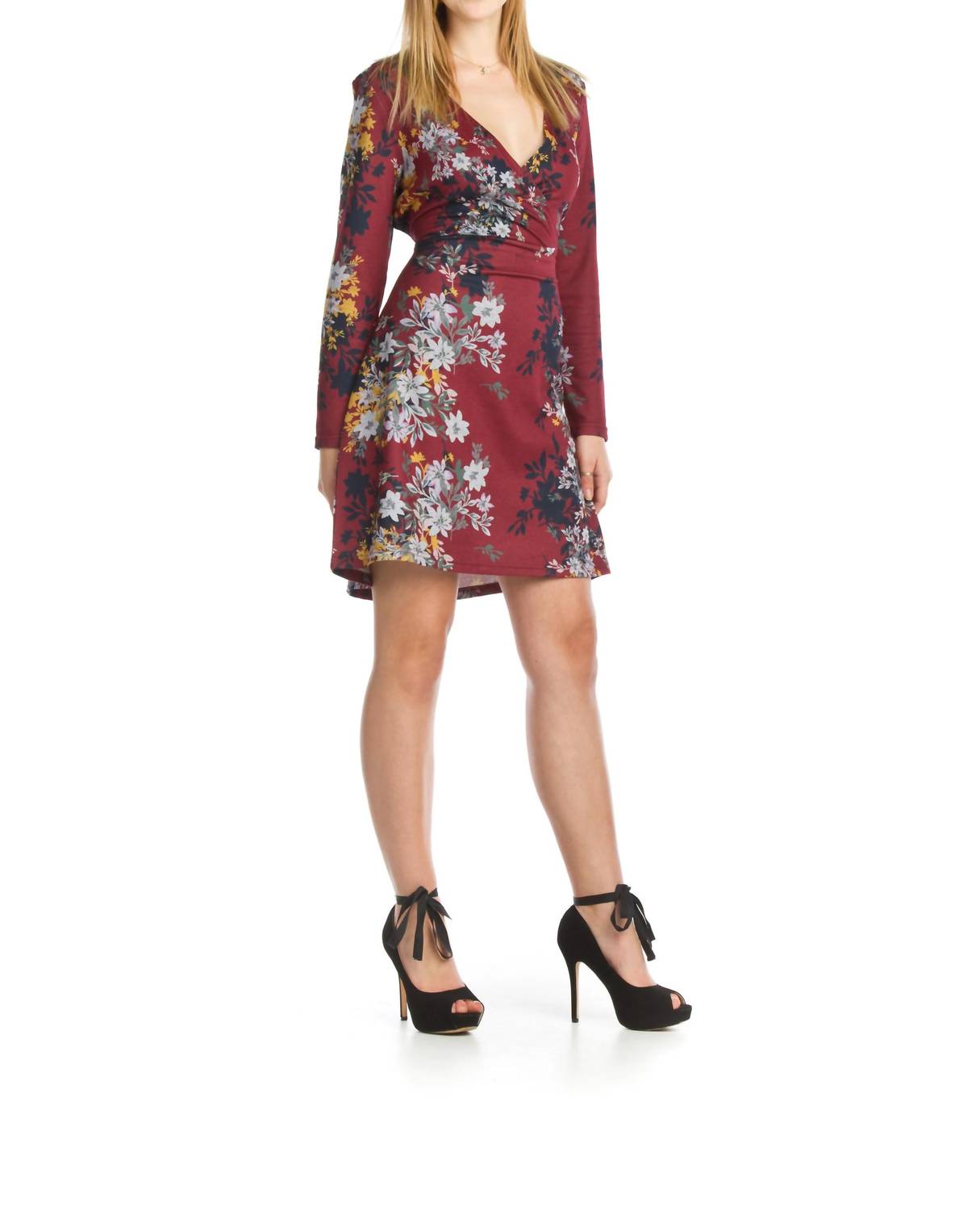 Papillon - Floral Wrap Look Sweater Dress