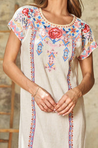 PAPARAZZI Linen Blend Embroidered Shift Dress in oatmeal - women's dress - view 7