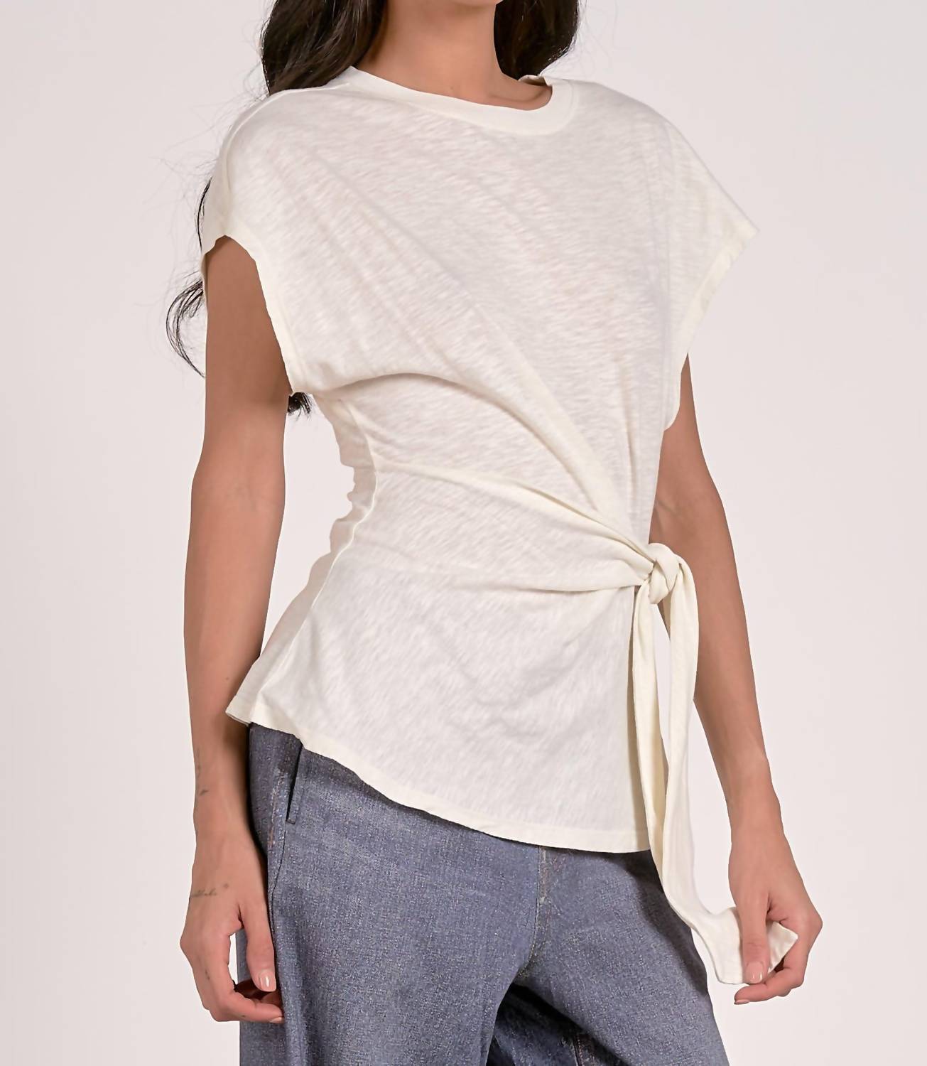Elan - Cap Sleeve Top With Side Tie