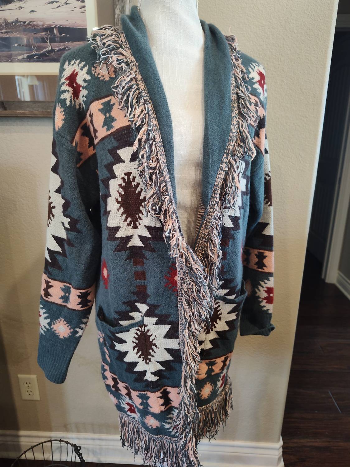 Jodifl Western Fringe Cardigan Sweater Coat in multi - women's cardigan - alternate view