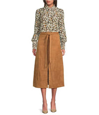 APNY Vegan Suede Skirt in caramel 1 - women's skirt - alternate view