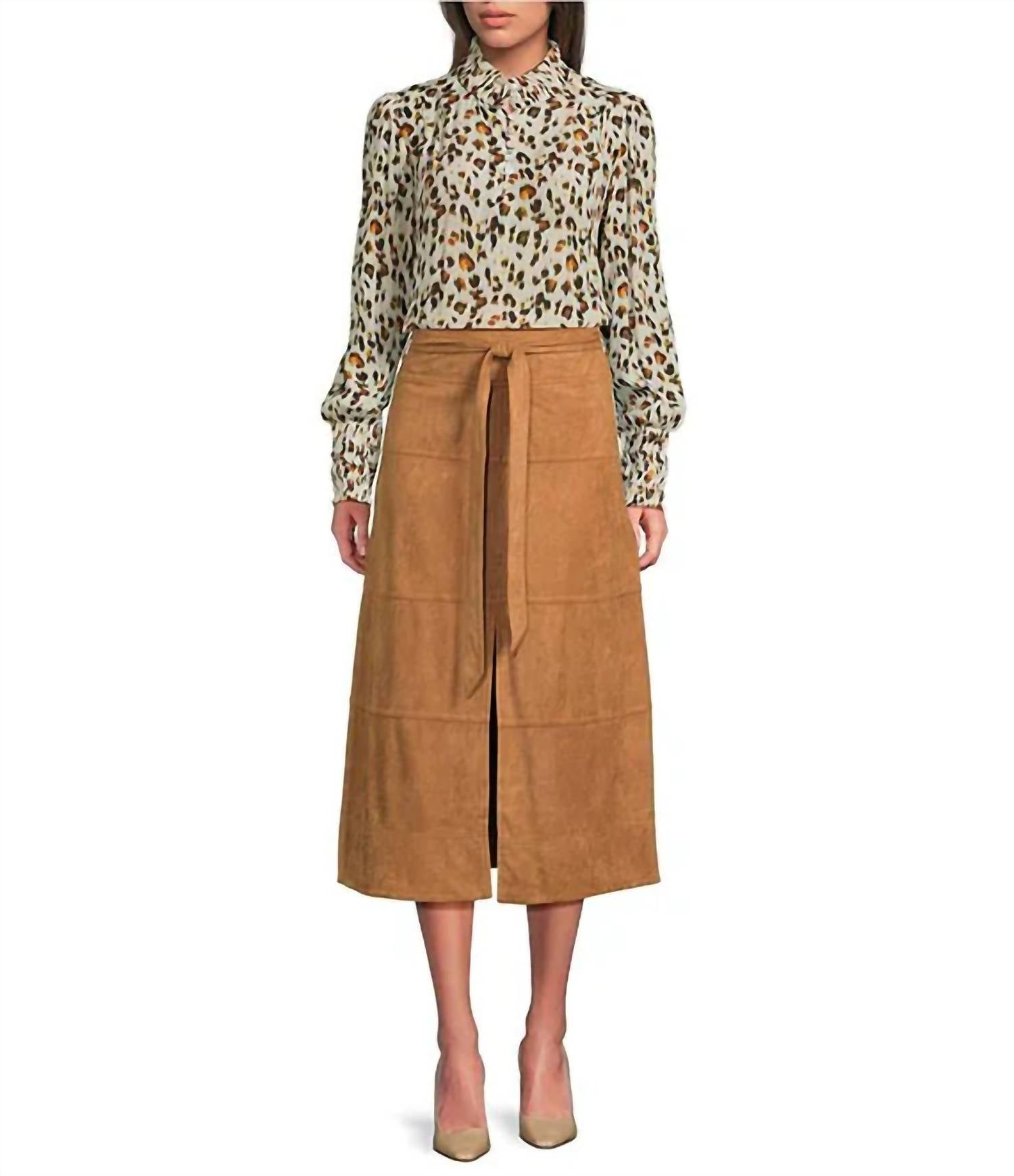 APNY Vegan Suede Skirt in caramel 1 - women's skirt - alternate view