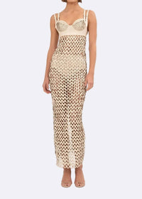 Nonchalant Label Harley Crocheted Midi Dress in crema - women's dress