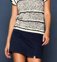 SKIES ARE BLUE Ruffled Sleeve Knit Top in ivory black - women's blouse
