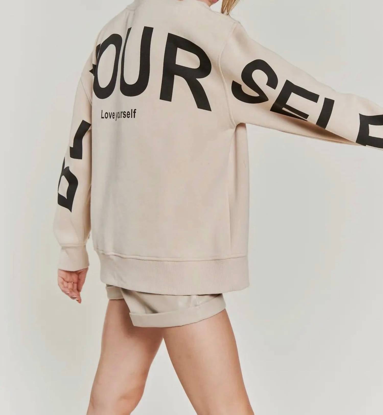 JADE BY JANE Be Yourself Love Yourself Oversized Sweatshirt in beige - women's top - view 5