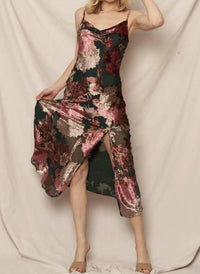 En Creme - Cowl Neck Floral Print Midi Dress