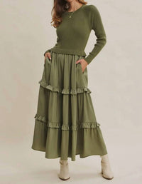 In February Hattie Knit Maxi Dress in olive green - women's dress