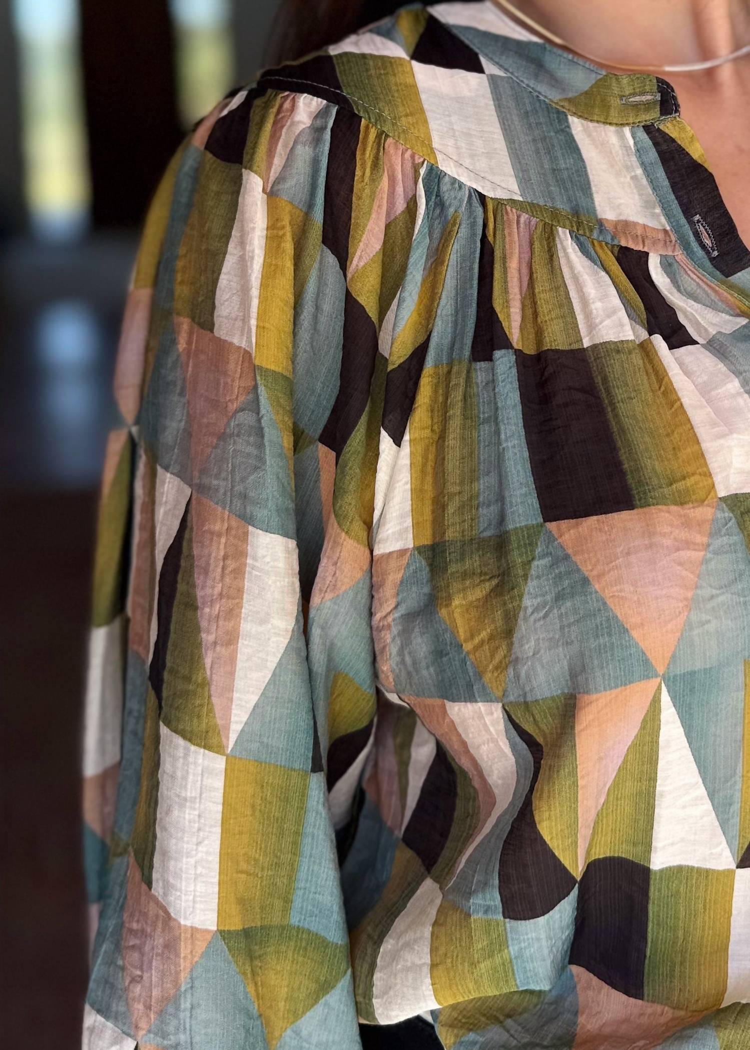 ee:some Modern Mosaic Long Sleeve Blouse in beige multi - women's blouse - view 4