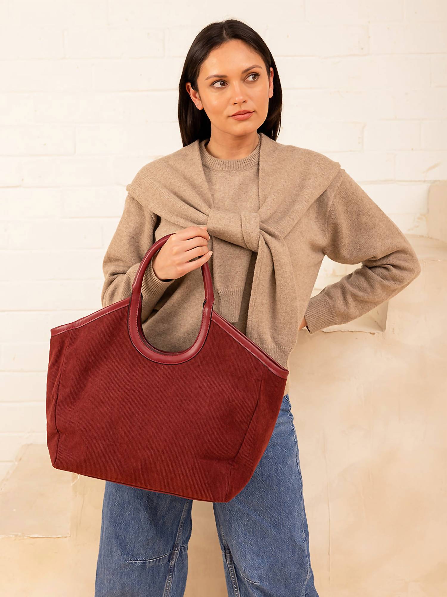 Jen & Co. Women's Piper Corduroy Tote Bag in cherry lacquer - women's bag - alternate view
