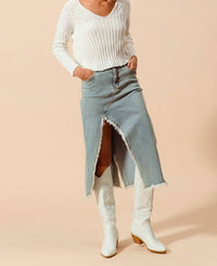So Me - Midi Denim Front Slit Skirt