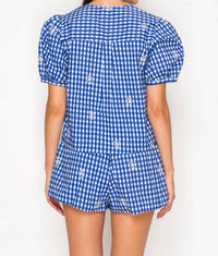 Meet Me In Santorini - Azure Gingham Tie Top