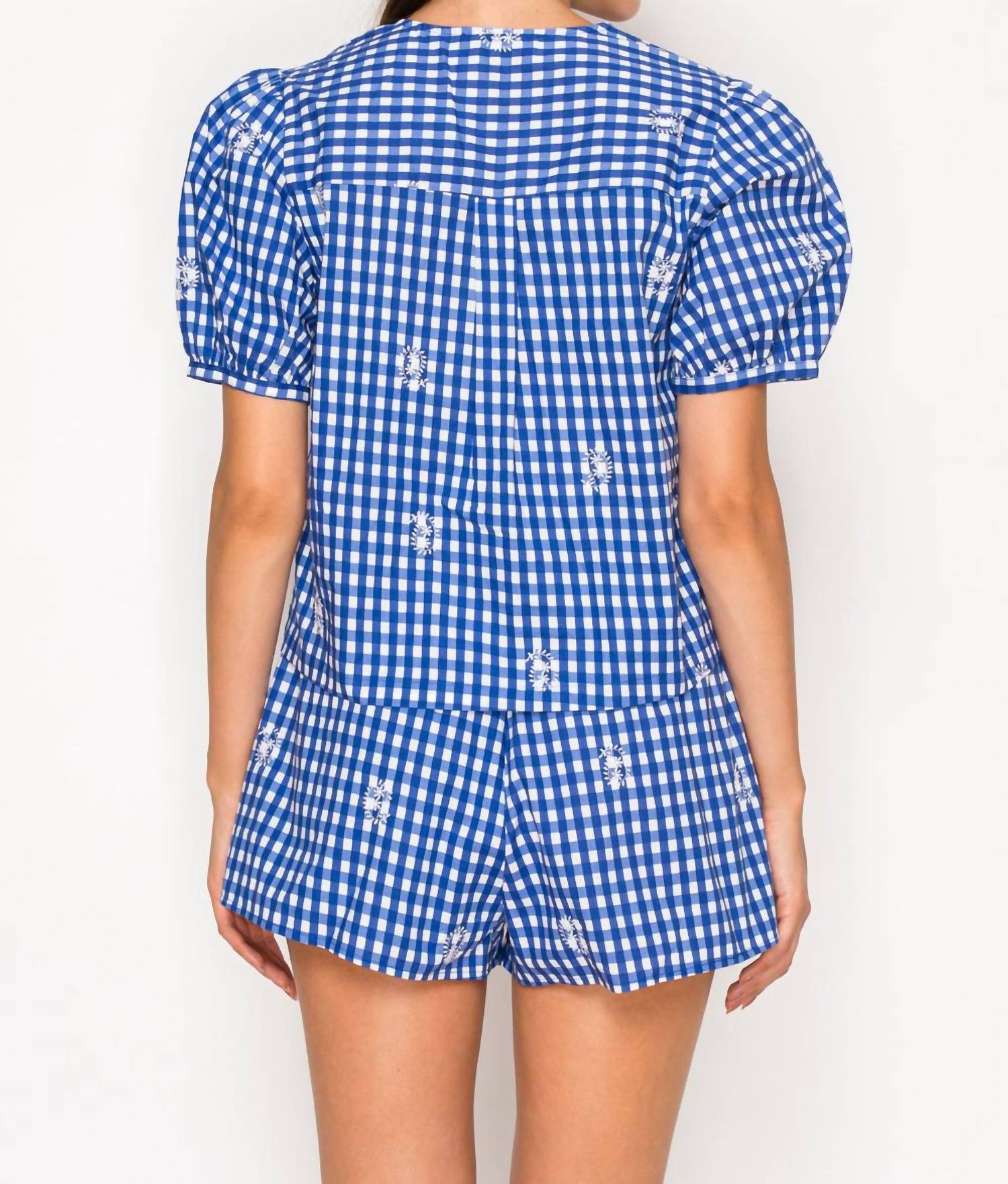 Meet Me In Santorini - Azure Gingham Tie Top