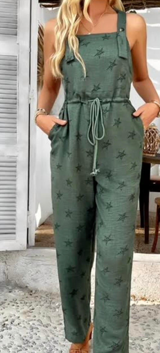 Fashionworks - Spaghetti Straps Belted Ruffle Leg Cambray Romper