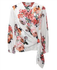 Karmamia ELENA WRAP BLOUSE in fiori blanc - women's blouse - detail view