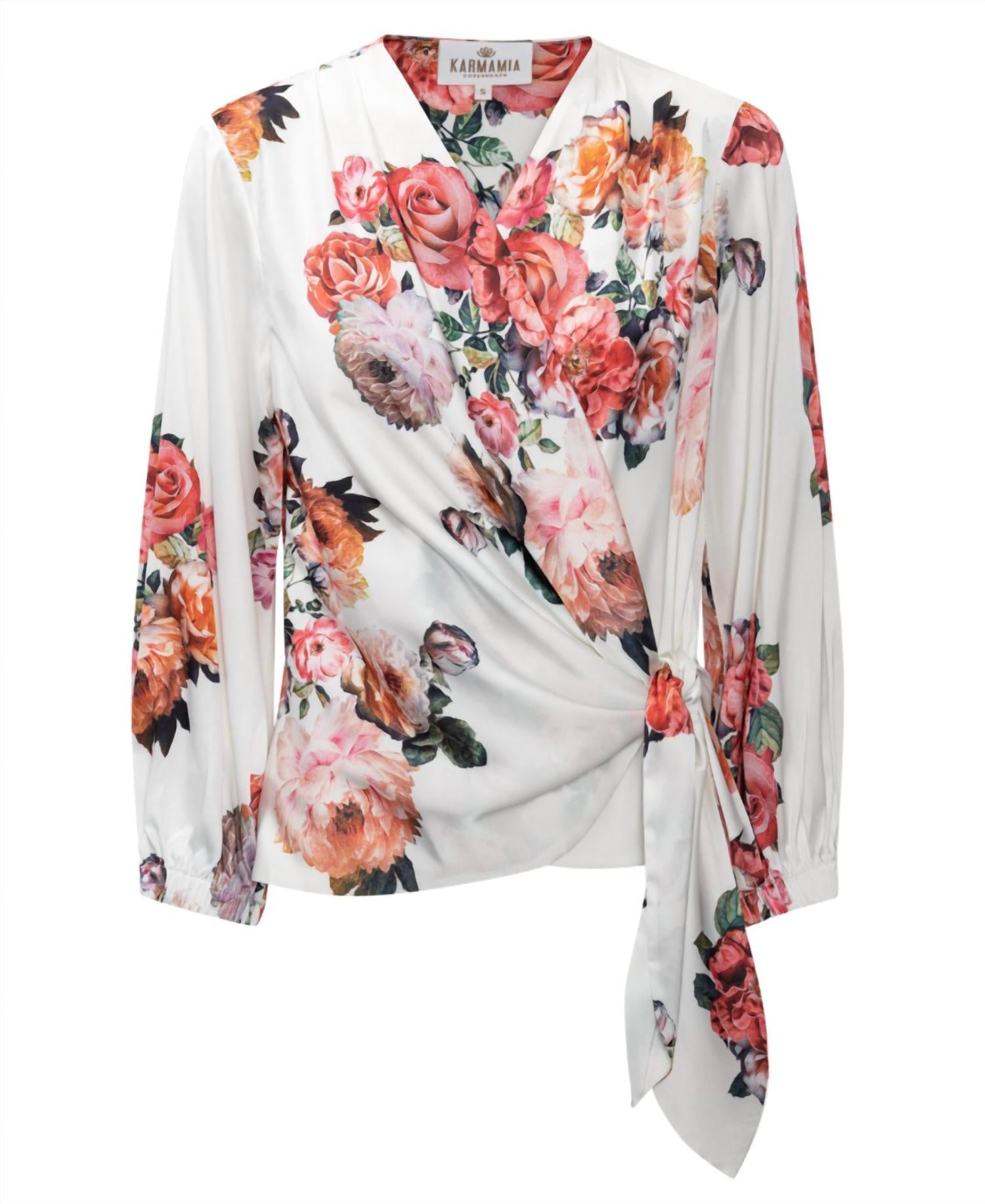 Karmamia ELENA WRAP BLOUSE in fiori blanc - women's blouse - detail view