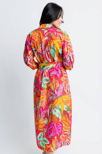 Karlie - Abstract Tropical Palm Shirt Midi Dress