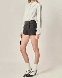 English Factory - Women's Classic Pintuck Ruffle Shirt
