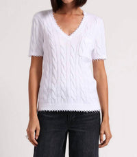 Minnie Rose - Cotton Frayed Cable V-Neck Tee