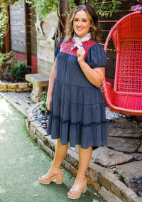 Layerz Clothing - Embroidered Tiered Denim Dress