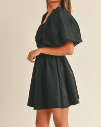 Miou Muse - Balloon Sleeve Knot Detail Mini Dress