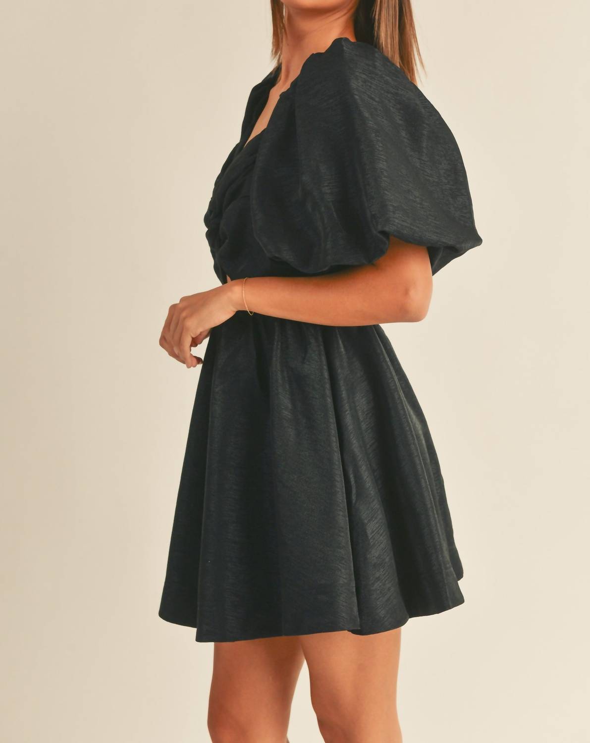 Miou Muse - Balloon Sleeve Knot Detail Mini Dress