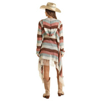 Rock & Roll Denim Stripped Duster Cardigan in multi - women's cardigan - detail view