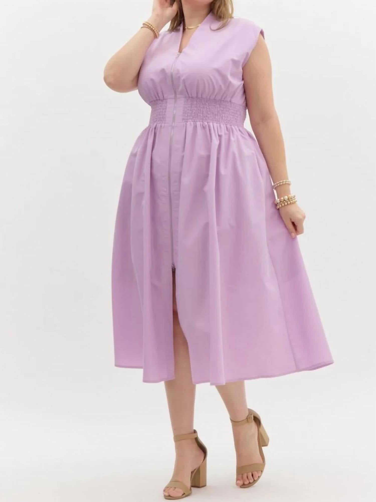 Entro - Solid V-neck Sleeveless Midi Dress