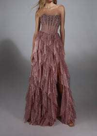 Alyce Paris - Strapless Glitter Tulle A-line Prom Gown