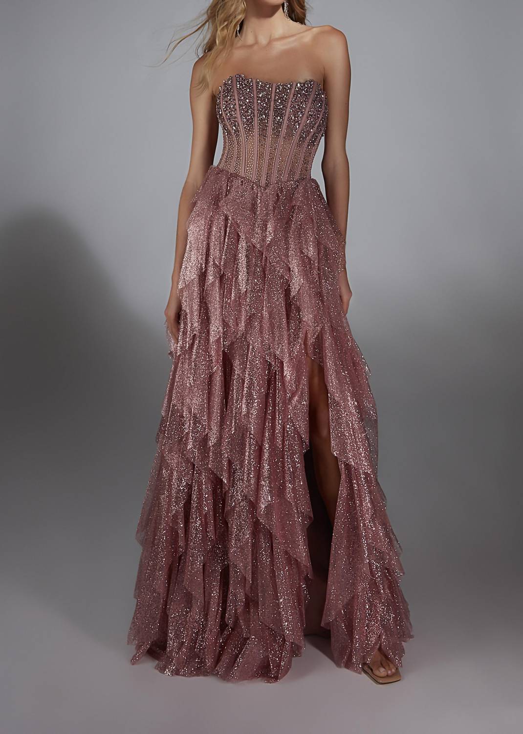Alyce Paris - Strapless Glitter Tulle A-line Prom Gown