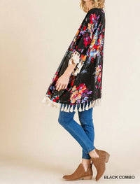 Umgee - Floral Frayed Tassel Kimono