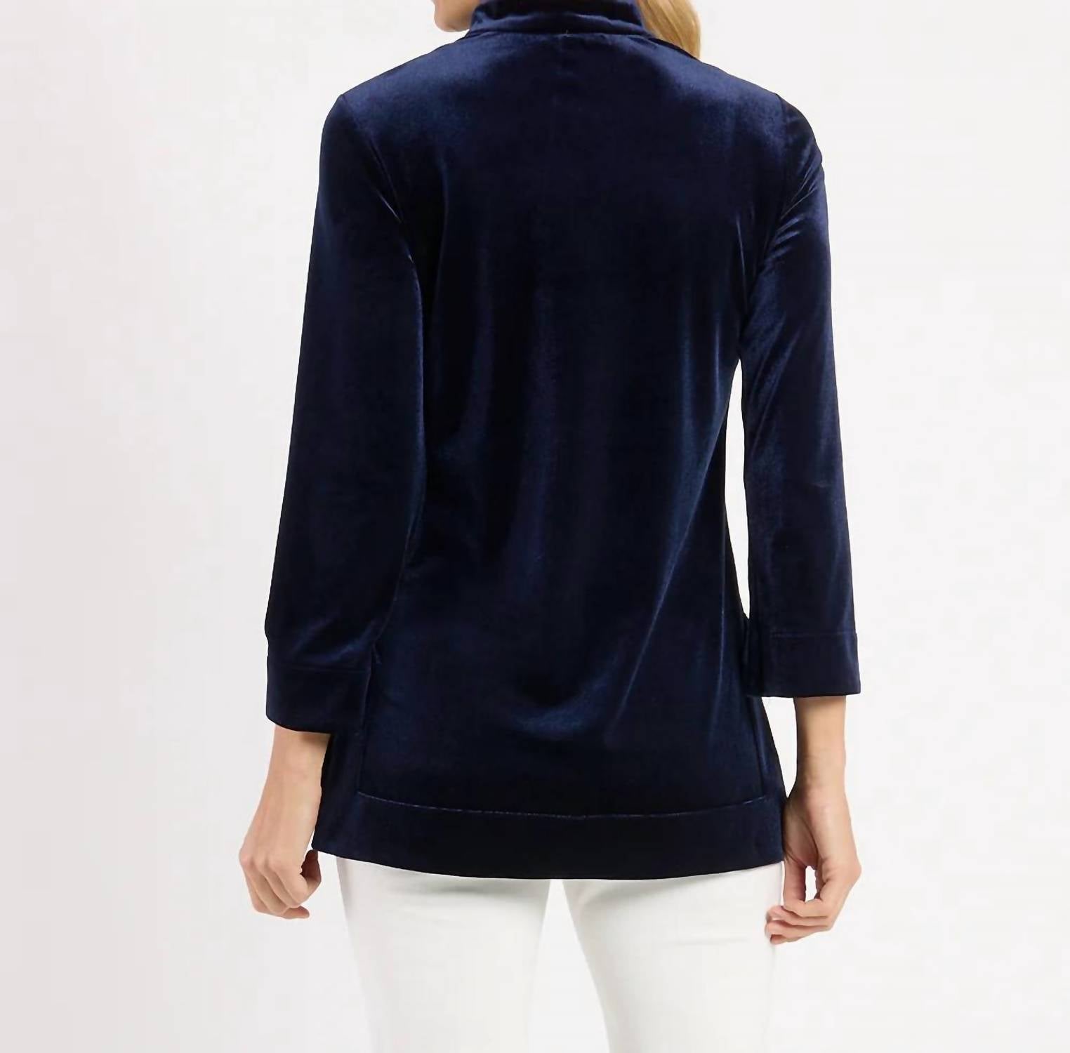 JUDE CONNALLY Chris Long Sleeve Tunic Top in navy - women's shirt - detail view