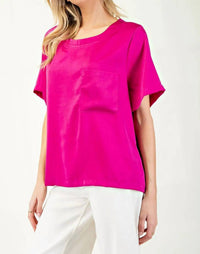 ee:some SATIN LUXE TOP in hot pink - women's t-shirt - detail view