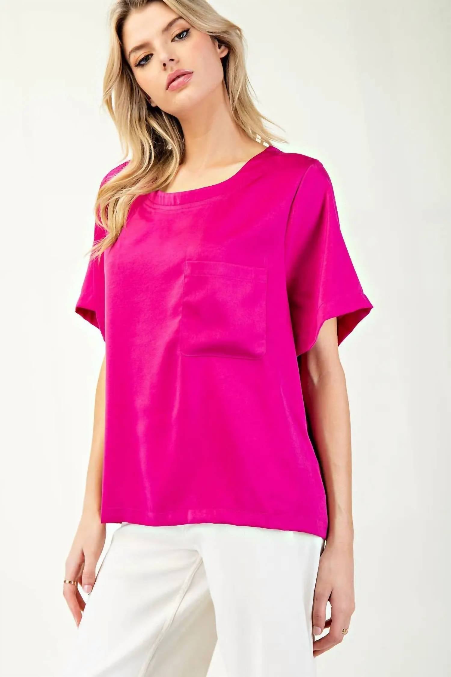 ee:some SATIN LUXE TOP in hot pink - women's t-shirt - alternate view
