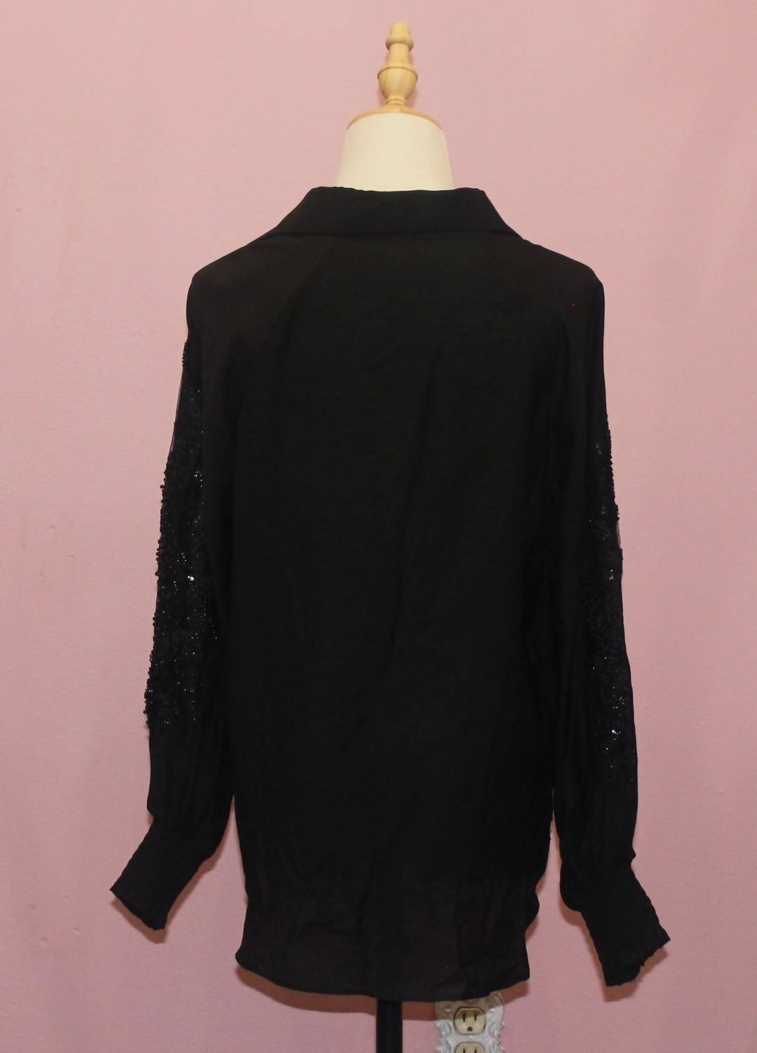 INA Women's Long Balloon Sleeve Jewel Embroidery Blouse Top in black - women's blouse - detail view