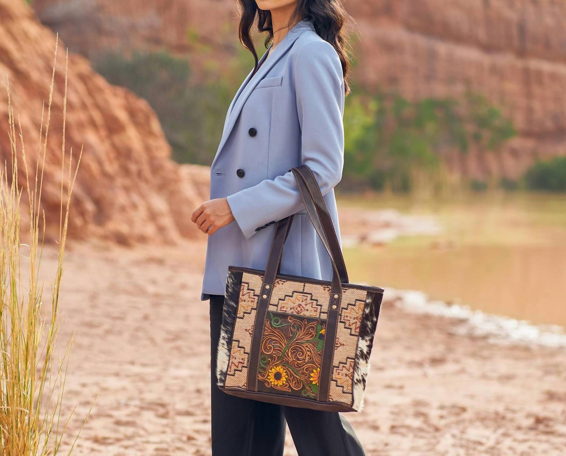 Myra Bags - Women's Fleur Hand Tooled Leather Tote Bag