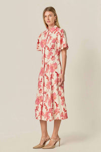 English Factory - Floral Button Front Midi Shirt Dress