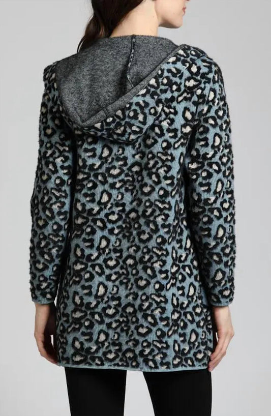 Apny - Leopard Print Hooded Sweater Coat