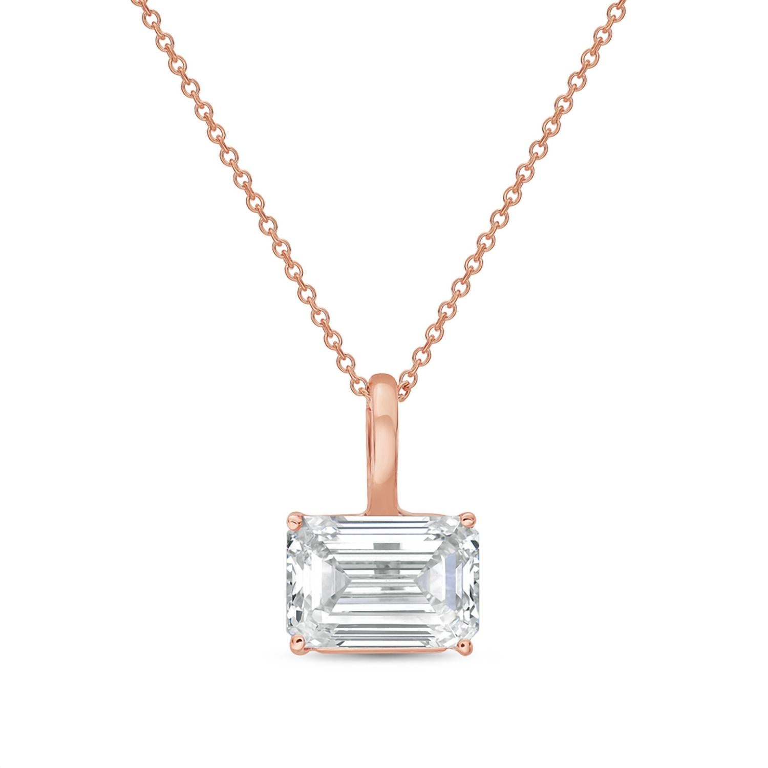 Diana M Jewels - 3.00 Ct Emerald-cut Lab-grown East–west Diamond Pendant Necklace On Solid Bail