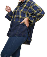 Umgee - Plaid & Checkered Frayed Top